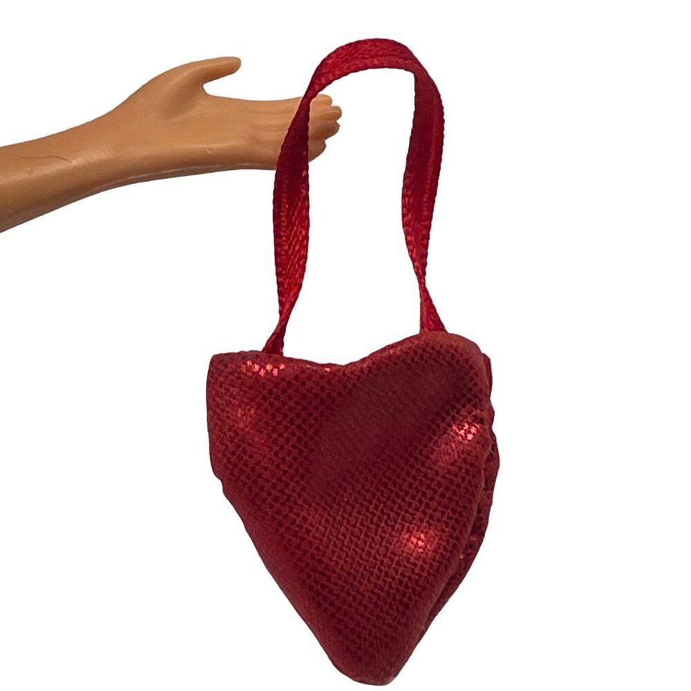 Mini Red Sparkle Heart strawberry Shaped Bag With Handle For Doll Accessories Ti